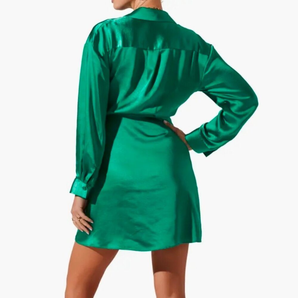 ASTR the Label Long Sleeve Satin Wrap Shirtdress – Size XL - Picture 2 of 8
